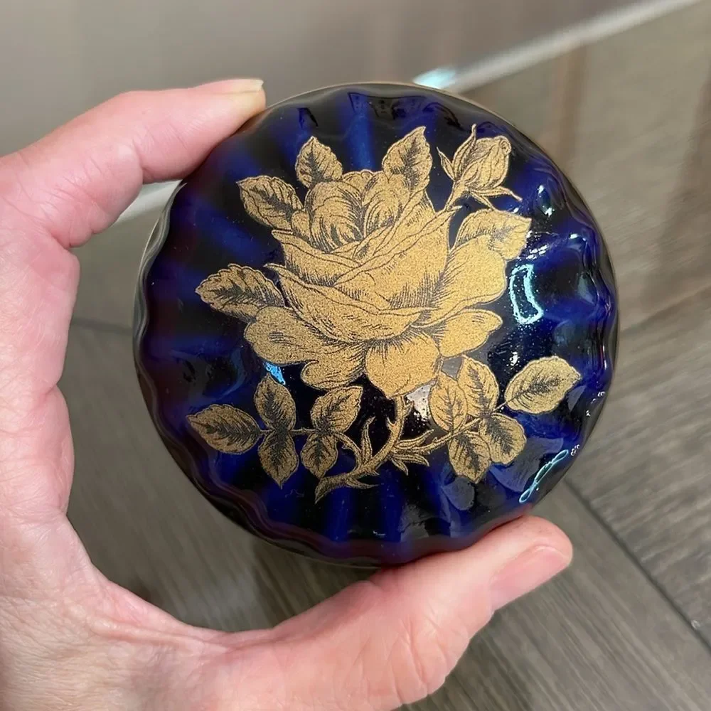 Vintage Cobalt Blue & Gold Footed Trinket Box